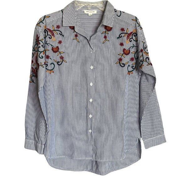 beachlunchlounge Tops - beachlunchlounge Embroidered Shirt with Stripes Women's Size SP